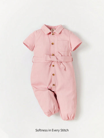 Baby Button Front Belted Shirt Jumpsuit