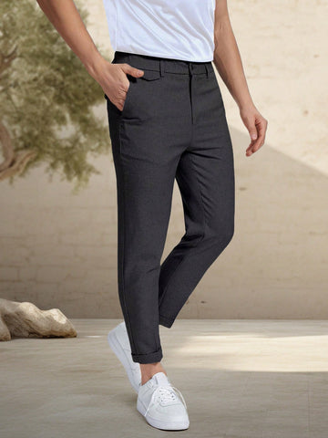 Men Solid Zipper Fly Pants