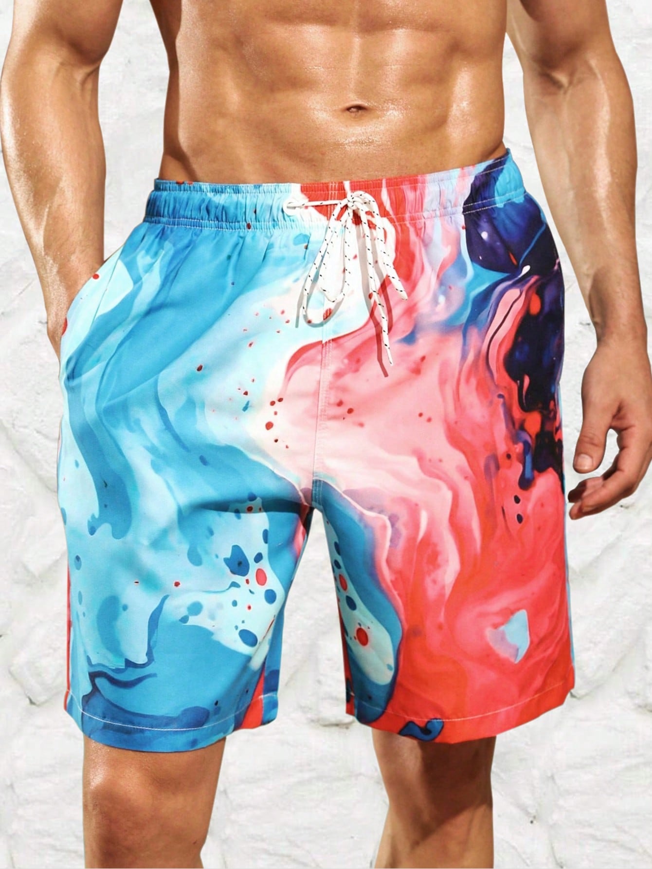 Men's All-Over Printed Drawstring Beach Shorts