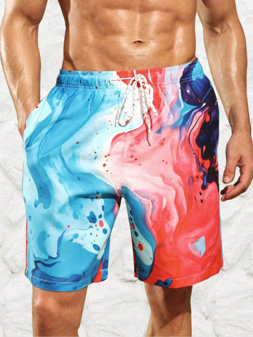 Men's All-Over Printed Drawstring Beach Shorts