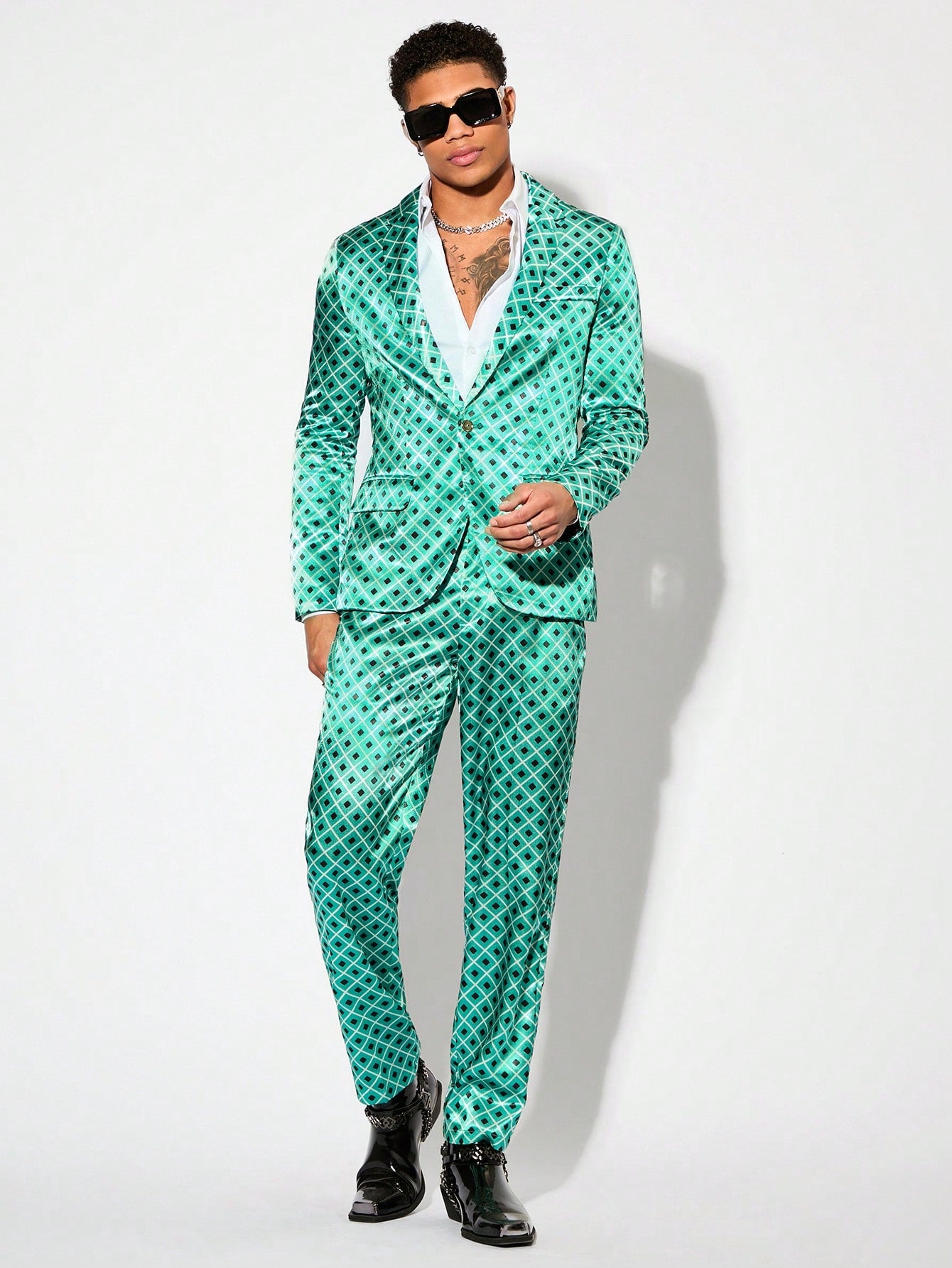 Men Woven Leisure Full Print Suit Blazer And Pant Set, Party