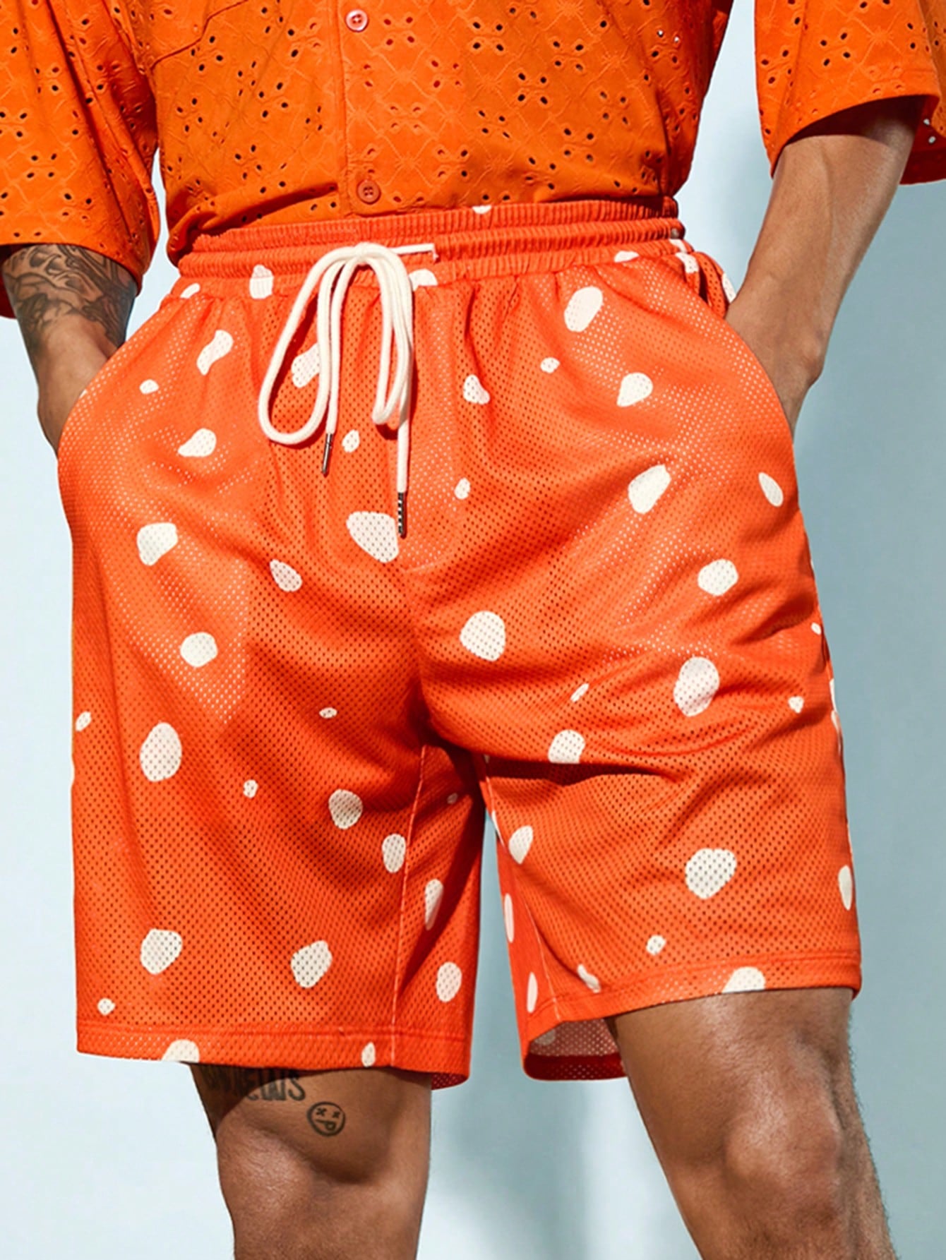 Men Woven Casual Summer Spotted Print Vacation Drawstring Waist Shorts