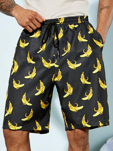 Banana Printed Vacation Outfit With Woven Casual Printed Shorts