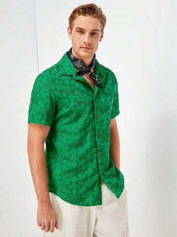 Men Casual Short-Sleeved Embroidery Detail Woven Shirt