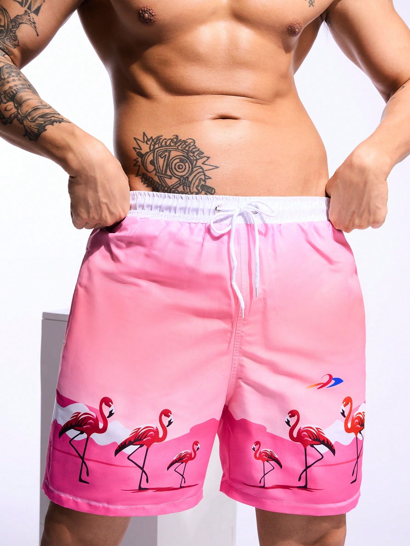 Men Casual Simple Printing Tie Beach Shorts