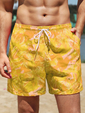 Men Printed Casual Drawstring Beach Vacation Shorts