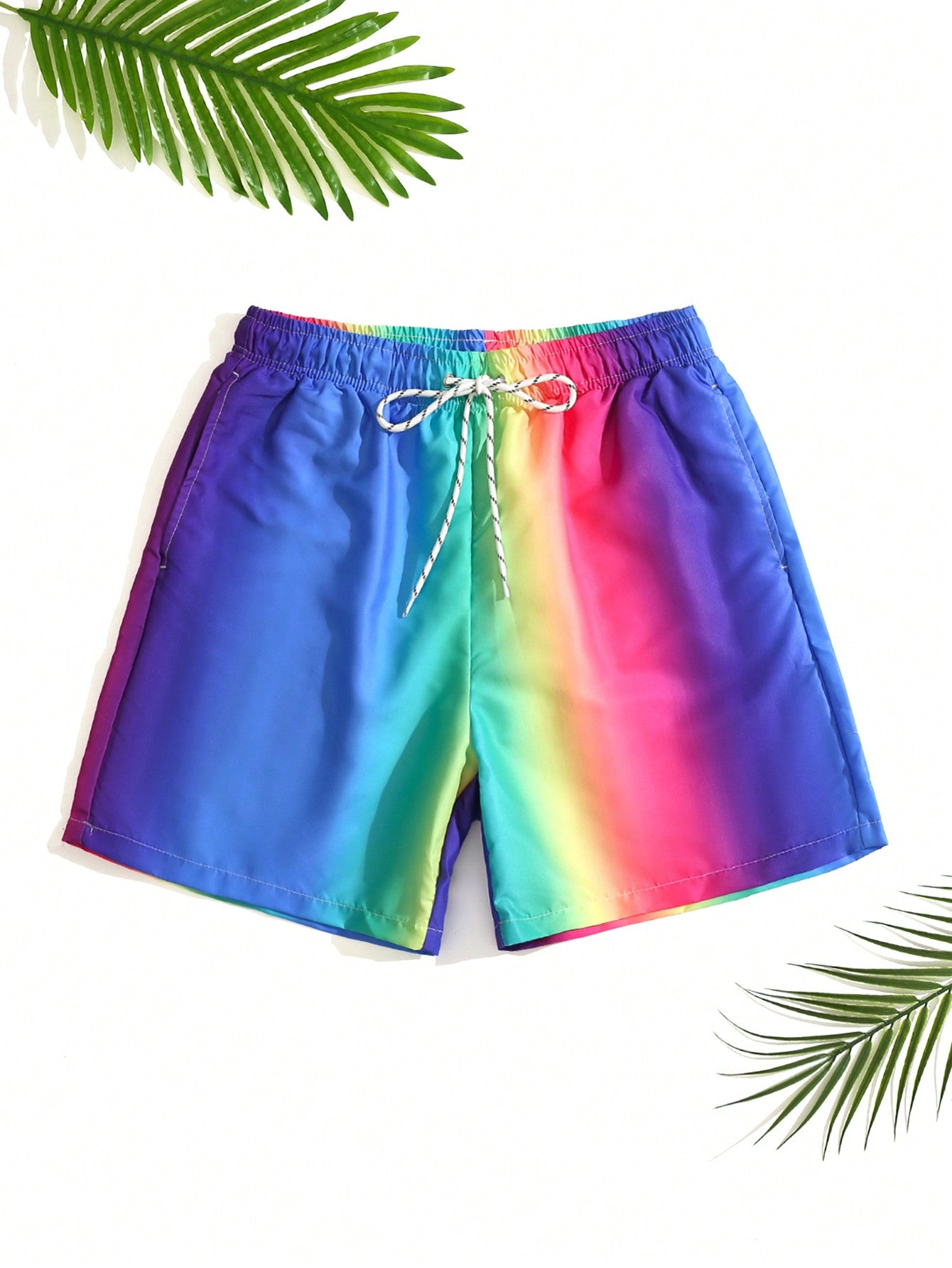 Men Simple Ombre Printed Drawstring Waist Beach Shorts