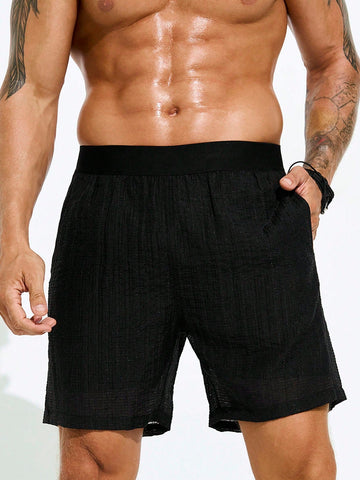 Men Solid Color Simple And Casual Beach Shorts