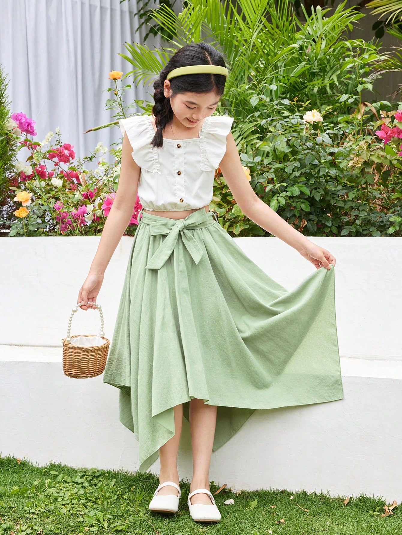 Tween Girl Loose Fit Casual Solid Color Simple Irregular Hem Mid-Calf Skirt