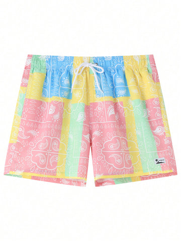 Men Loose-Fit Casual Beach Shorts With Paisley Print And Drawstring Waist For Summer Vacation