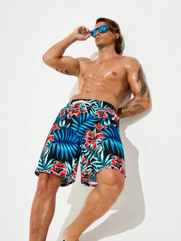 Men Vacation Leisure Plant & Flower Print Beach Shorts