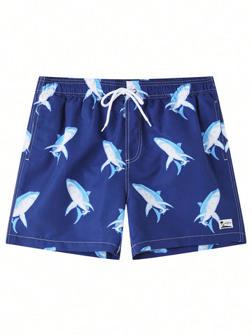 Men Fashionable Whale Printed Loose Drawstring Summer Beach Shorts