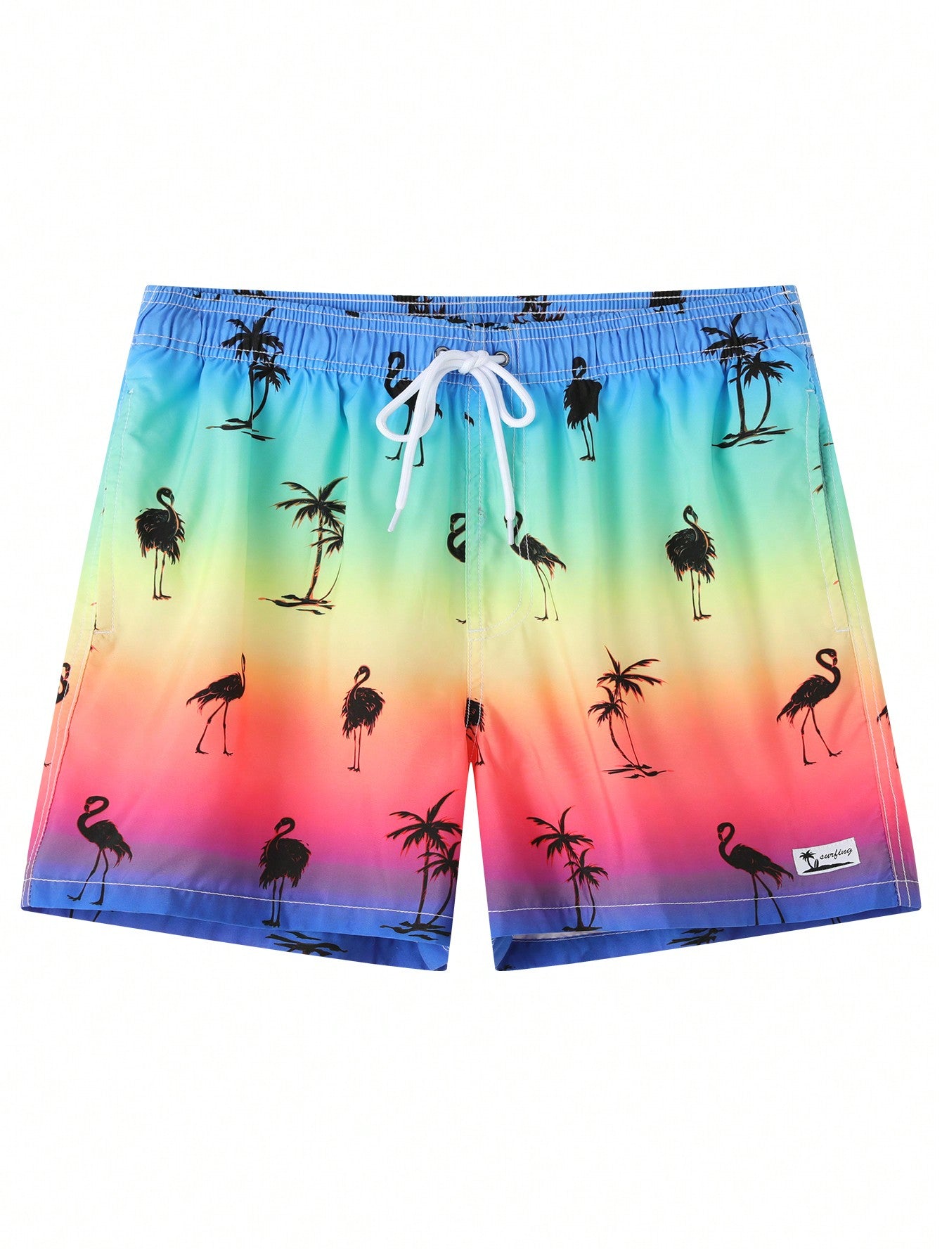 Men Drawstring Coconut Tree Printed Casual Beach Shorts