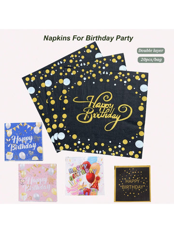 20pcs Birthday Party Napkins, Square Paper Napkins 33*33cm(13*13in), Colored Print Festival Party Disposable Paper Towels