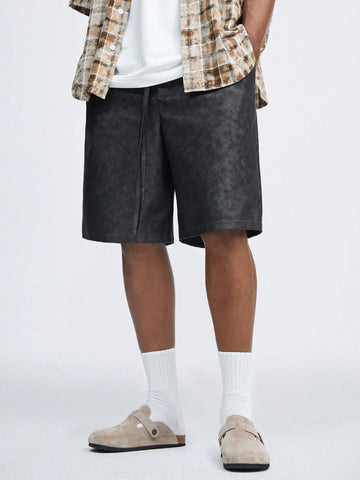 Men Drawstring Waist Loose Fit Bermuda Casual Shorts