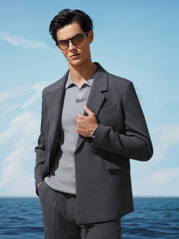 Men Easy-Care Solid Color Woven Suit Jacket