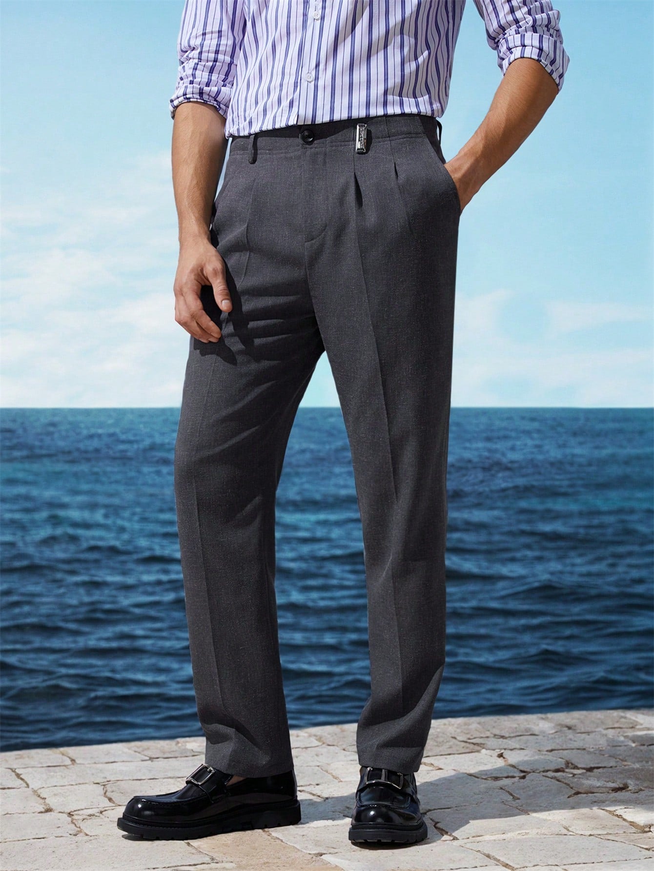 Linen Easy Care Woven Business Suit Trousers For Men