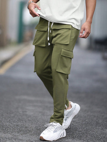 Men Solid Color Simple Casual Pocket Decoration Shorts