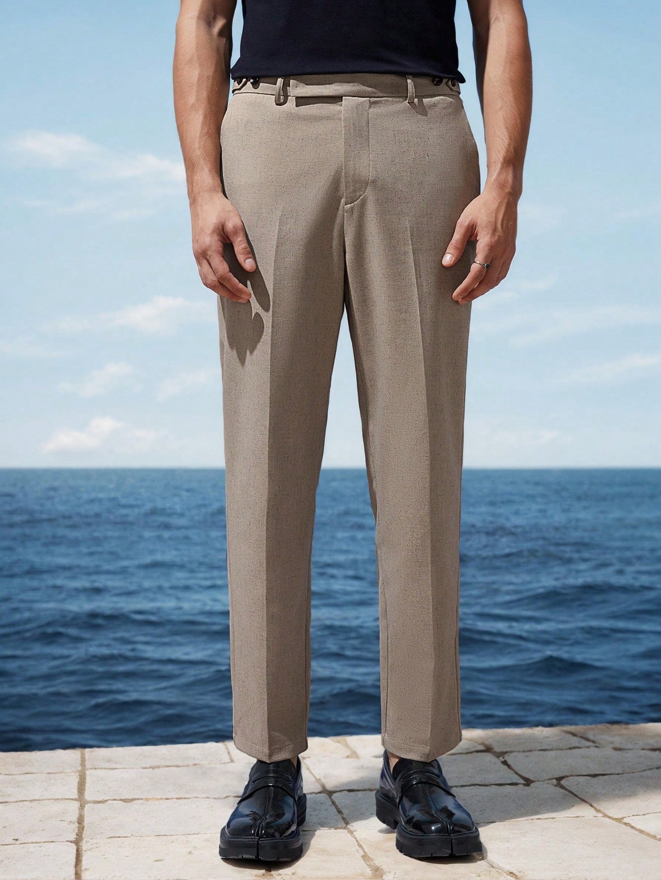 Easy Care Men Woven Linen Business Suit Trousers