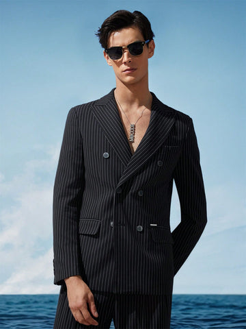 Easy Care Men Woven Striped Business Suit Jacket