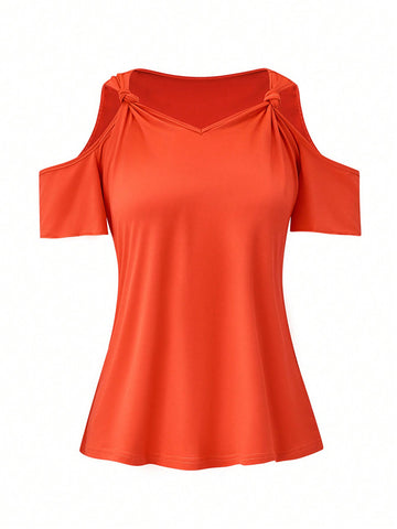 Solid Color V-Neck Sleeve Blouse