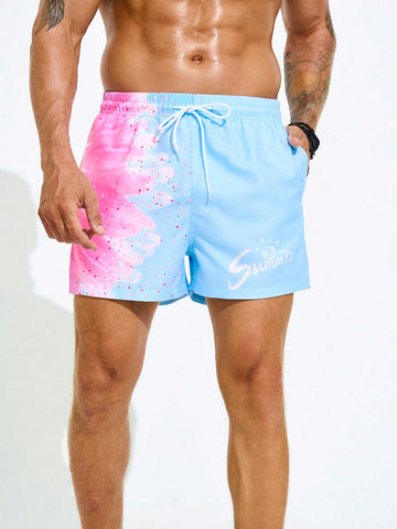 Men Vacation Beach Shorts With Floral And Letter Print