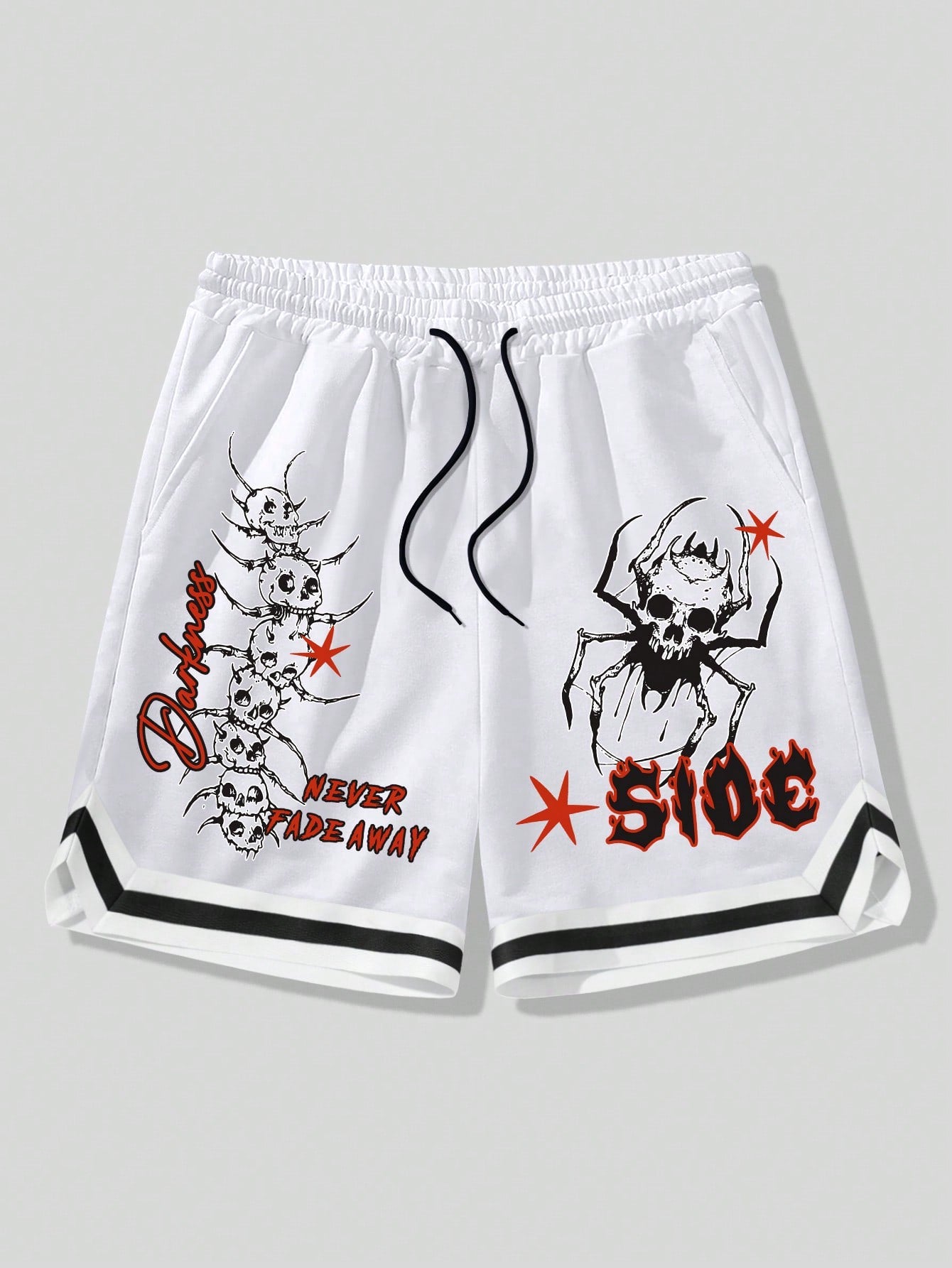 Men Skull And Letter Printed Drawstring Waist Summer Athletic Casual Shorts