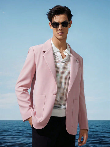 Men Easy Care Woven Pink Party Blazer