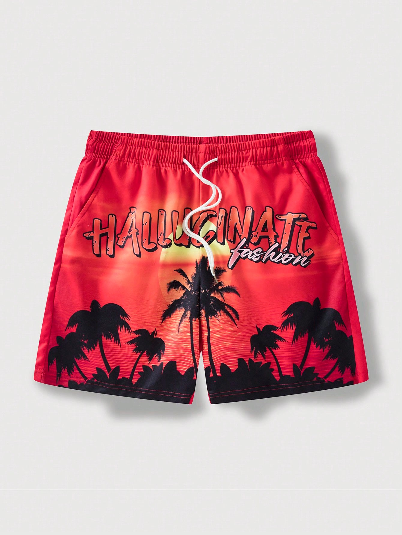 Men's Summer Holiday Beach Coconut Tree & Letter Print Sports Shorts