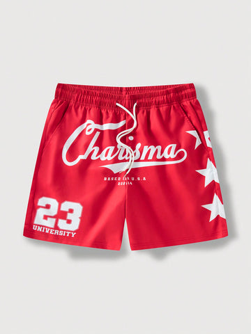 Men's Summer Casual Printed Five-Point Star, Letter And Number Shorts