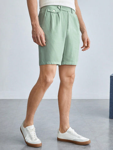 Men Minimalist Solid Color Weave Casual Shorts For Daily Wear