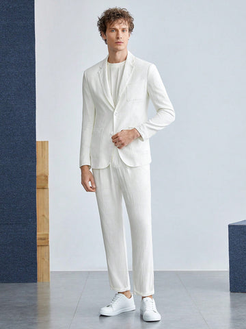 Men Spring And Summer Casual Solid Color Suit, Jacket And Trousers