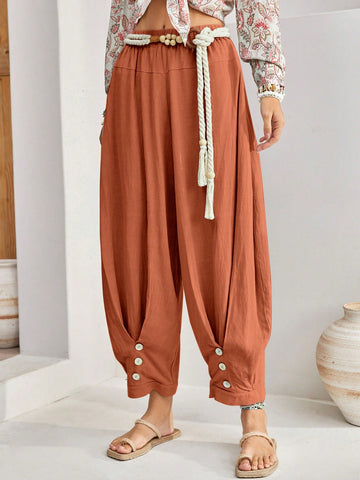 Ladies' Solid Color Simple Daily Button Decoration Casual Trousers