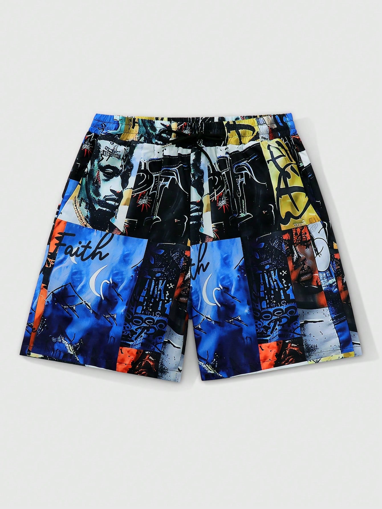 Men Portrait Printed Woven Shorts, Suitable For Daily Wear In Spring And Summer.