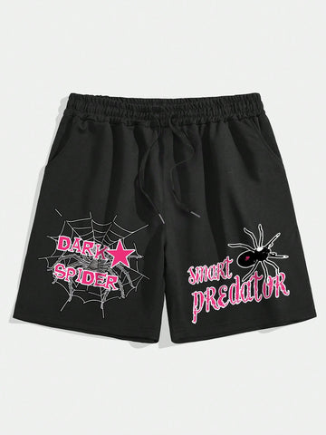 Men Spider Web Printed Shorts For Summer