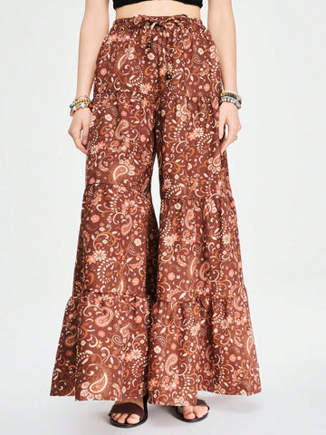 Leisure Vacation Paisley Printed Wide Leg Pants