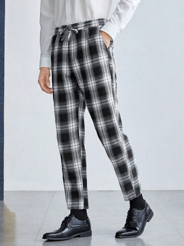 Woven Casual Men Plaid Straight Pants, Summer Daily