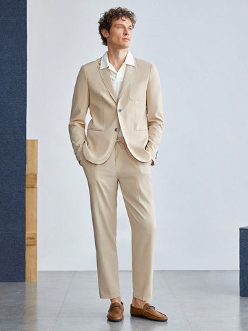 Men Fashionable Elegant Woven Casual Suit Blazer And Pant Set, Business