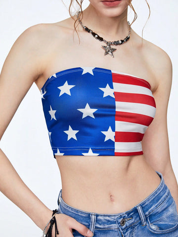 4th Of July USA American Flag Women's Independence Day Printed Tube Tops