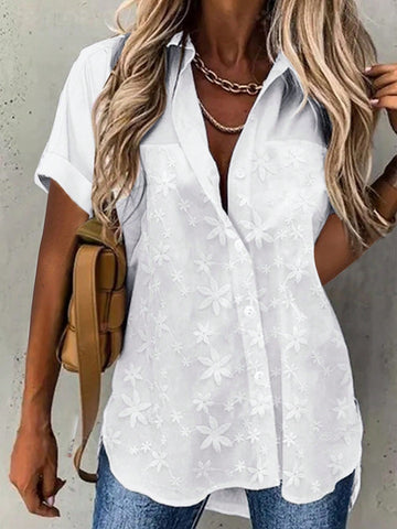 Women Loose Fit Short-Sleeved Shirt With Floral And Dark Prints For Summer