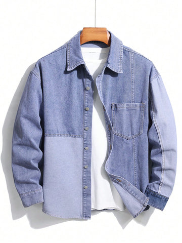 Men Spring/Summer Long Sleeve Casual Loose Fit Denim Shirt With Pockets