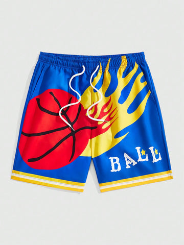 Men Fashionable Summer Basketball Print Casual Shorts