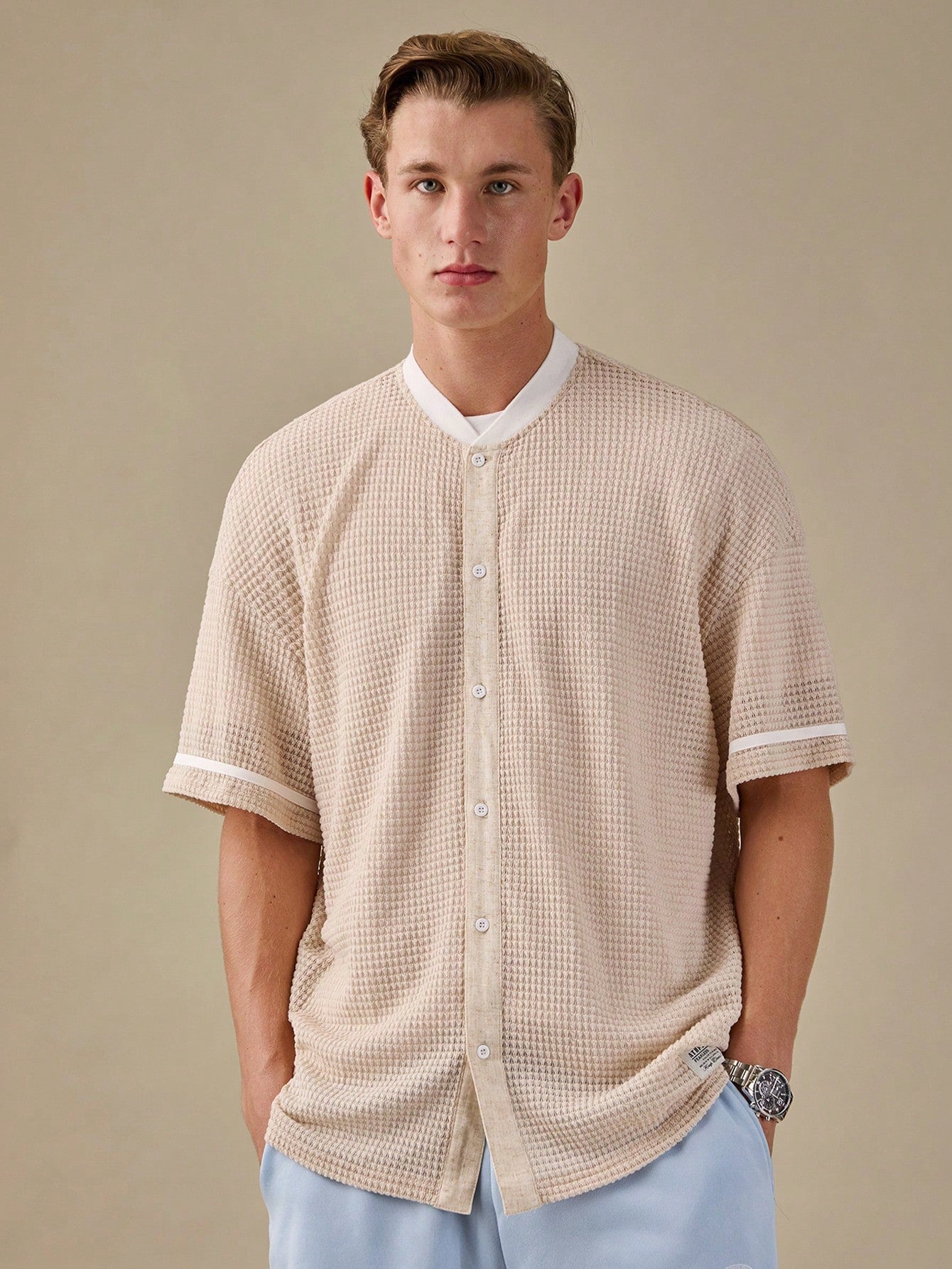 Men Casual Short Sleeve Colorblock Shirt For Summer