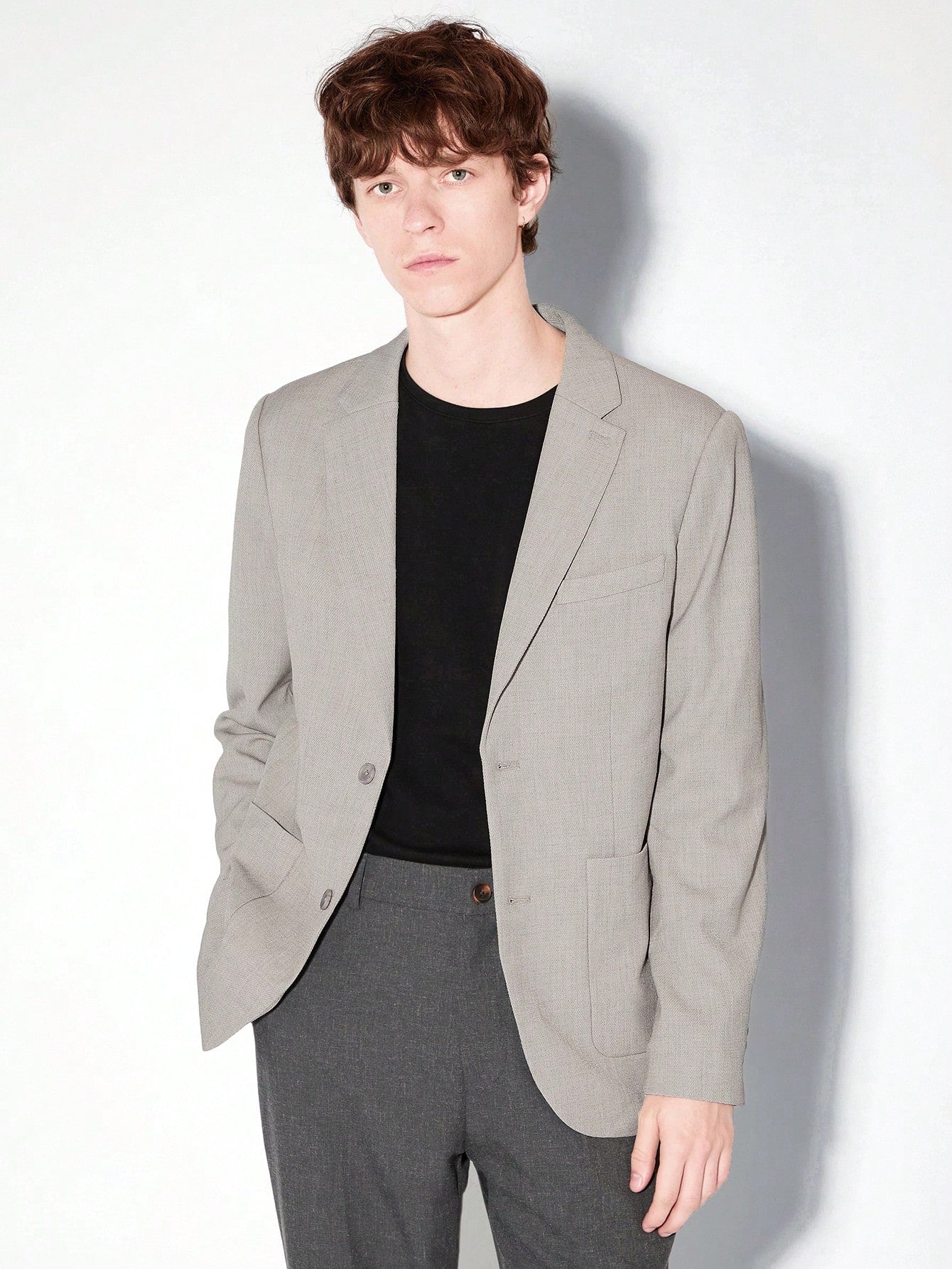 Men Wool Lyocell Easy-Care Notched Lapel Long Sleeve Woven Blazer Jacket For Casual