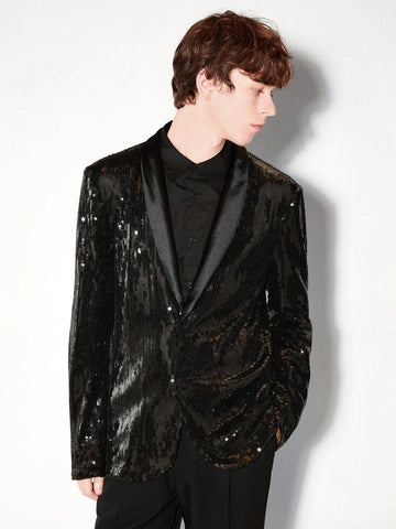 Wedding Men's Knitted Casual Sequined Blazer Jacket