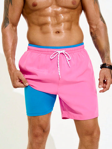 Men Solid Color Simple Drawstring Beach Shorts