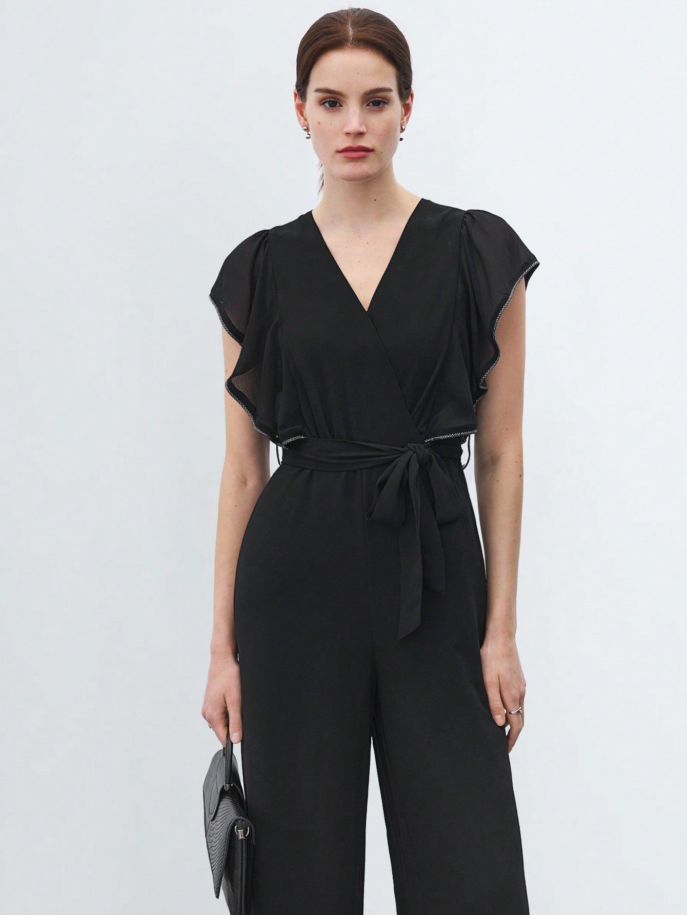 Women's Black Elegant Commuting Jumpsuit, For Tall Women