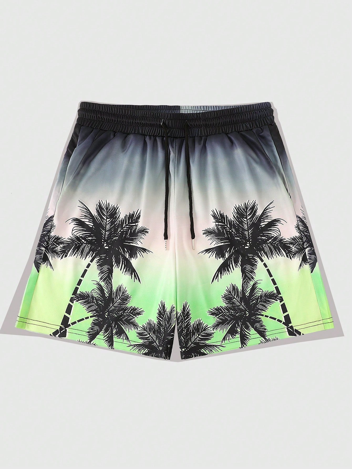 Men Palm Tree Printed Ombre Shorts, Suitable For Spring And Summer