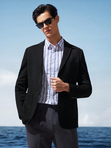 Easy Care Stretch Summer Men Knitted Solid Color Business Suit Jacket