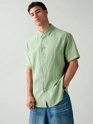 Men Summer Woven Casual Loose Short-Sleeved Shirt